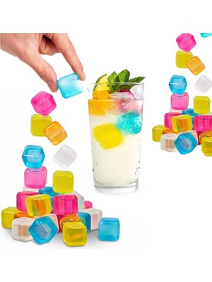 SÜS 24 Adet Su Dolu Renkli Buz Küpleri Kokteyl Meşrubat Çok Amaçlı Buz Buzluk Küpler Renkli Küp