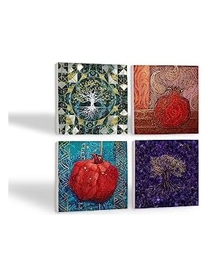 SÜS Hayat Ağacı, Nar Taş Bardak Altlığı Seti - 4 Parça - Dekoratif, Rustik Mutfak Aksesuarı, 10X10 Cm, Kaydırmaz Tabanlı, Şık ve Dayanıklı SC485