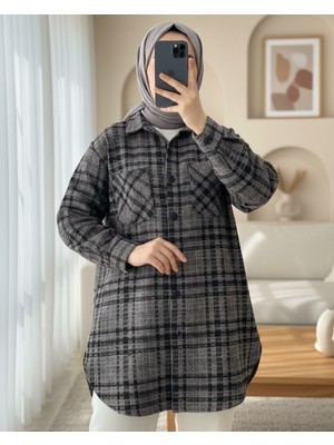 Modamorfo Boydan Düğmeli Çift Cepli Tüvit Gömlek   -Pudra