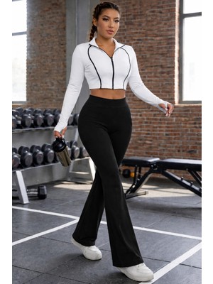 Sea Queen Kadın Siyah Ispanyol Paça Dalgıç Kumaş  Yüksek Bel Toparlayıcı Tayt Pantolon