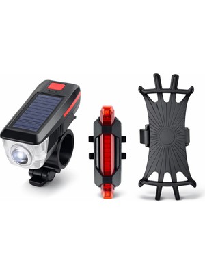 Busstier Kornalı Bisiklet Farı Arka Stop Lamba ve Örümcek Telefon Tutucu Seti USB LED