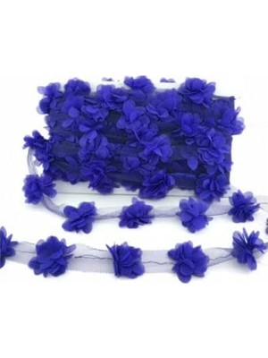 SÜS - Lacivert Lazer Kesim Çiçek Tül 1 Metre