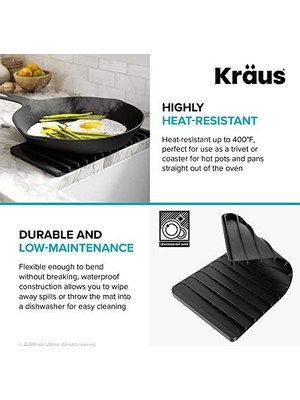 SÜS KDM-10BL Kore Kendinden Boşaltmalı Silikon Bulaşık Kurutma Matı Veya Mutfak Tezgahı Için, Siyah