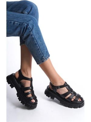 Les Passent Kadın Petra Siyah Yüksek Taban Kafes Model Sandalet 950