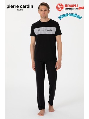 Pierre Cardin Paris Premium Erkek %100 Pamuklu Bisiklet Yaka Rahat Kalıp Kısa Kollu Pijama Takım
