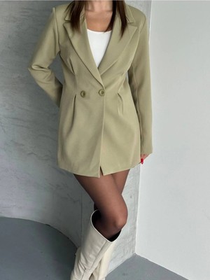 Vesantia Kadın Haki Pens Detaylı Blazer Ceket