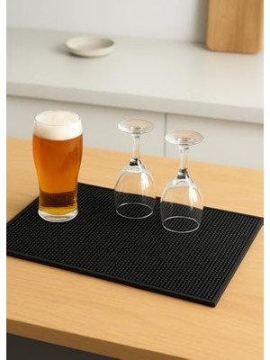 SÜS Silikon Bar Matı, Siyah, Kaymaz Tezgah ve Bulaşık Kurutma Matı, 43X29 Cm, Mutfak ve Bar Için