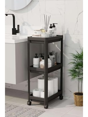SÜS 3 Katlı Tekerlekli Raf Ünitesi - Banyo & Mutfak Organizer - Çok Amaçlı Servis Sehpası - Dar Alanlar Için Pratik Saklama Çözümü (Siyah)