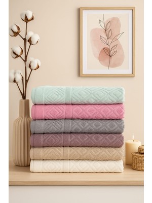 Mela Home Jakarlı Piramit Desenli 50*90 cm 6'lı El ve Yüz Havlu Seti- Çeyizlik- Hediyelik - Mutfak %100 Pamuk