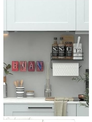 SÜS Yapışkanlı Raflı Kağıt Rulo Havluluk Peçetelik Solo Kağıtlık Banyo Mutfak Düzenleyici Raf Siyah Shr Siyah 25 x 15