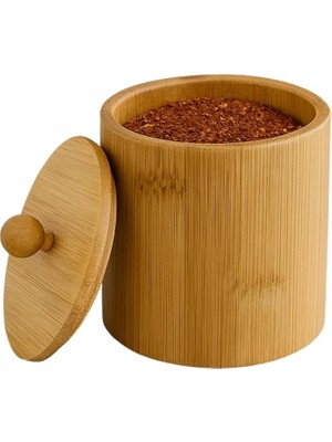 SÜS Doğal Bambu Ahşap Baharatlık – Kapaklı Silindir Saklama Kabı | 9X10 cm El Yapımı Mutfak Düzeni