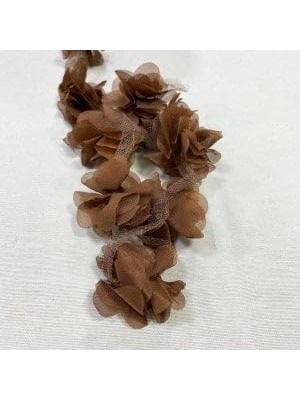 SÜS - Kahverengi Lazer Kesim Kurdele Çiçek Tül 1 Metre