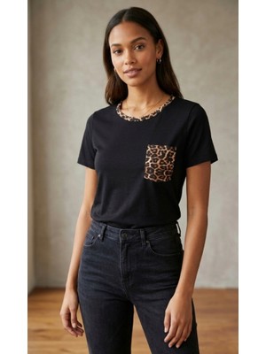 Hard Money Leopar Garnili Bisiklet Yaka İnce Süprem Tişört