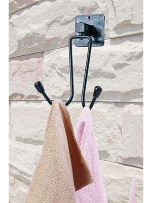 SÜS Kendiliğinden Yapışkanlı Siyah Paslanmaz Metal Bornoz ve Havlu Askılığı