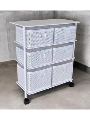 SÜS Hafsa 3 Katlı Bölmeli Paslanmaz Metal Sebzelik (Beyaz)