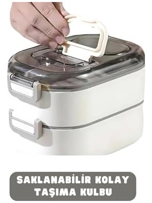 SÜS Bento 1000ML Lunchbox Çift Katlı 3 Bölmeli Çelik Sefer Tası Yemek Kutusu (Pembe)