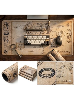 İyi Fikirler Lotr Yüzüklerin Efendisi Görünümlü Oyun Gaming Klavye Mouse Pad Kaymaz Taban Kenarları Dikişli Masa Matı 80X40 cm