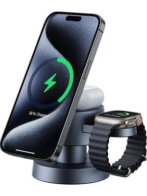 SÜS Manyetik 4’ü 1 Arada Şarj Istasyonu – Telefon, Saat, Kulaklık ve Gece Lambası Özelliğiyle Şık ve Pratik Tasarım, Hızlı Şarj, Uyumlu Stand