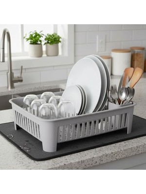 SÜS Portatif Kaşıklık Bölmeli Bulaşıklık | Tezgah Üstü Bulaşık Kurutmalık | 4 Renk Seçeneği | Dayanıklı Abs Plastik Malzeme (42X33X12CM) (Beyaz)