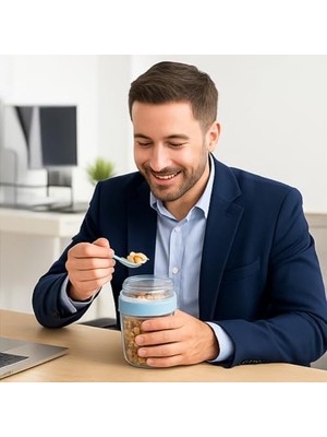 SÜS Açık Mavi Saklama Kabı – 2 Katlı Taşınabilir Yemek Kabı, Kaşık ve Çatal Dahil 18X10 cm