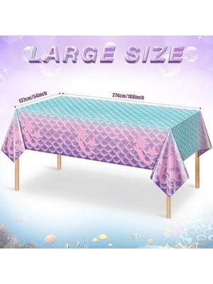Nisar Store Düz Renk Battaniye, 2 Adet Denizkızı Temalı Tek Kullanımlık Masa Örtüsü, 137X274 cm Boyutlarında, Kızlar Için Prenses Denizaltı Temalı Bebek Partisi ve Doğum Günü Dekorasyonu