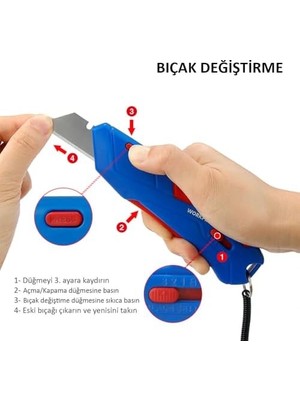 SÜS WP213010 Kemer Askı Kancalı Otomatik Geri Çekilebilir Mandallı Rötuş Bıçağı + 3 Adet Yedek Bıçak