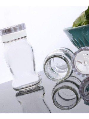 SÜS Bev Kitchen 3'lü Beyaz Akrilik Kapaklı Cam Tuzluk Biberlik Baharatlık Oval Beyaz