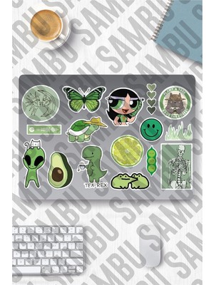 SÜS Green Aesthetic Temalı Etiket Seti 1 - Yeşil - Laptop Notebook Telefon
