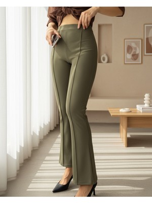 Modamorfo Beli Lastikli Likralı Ispanyol Pantolon -Haki