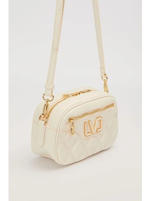 Çift Askılı Kapitone Desenli Logo Detaylı Günlük Kadın Omuz Çantası Beyaz