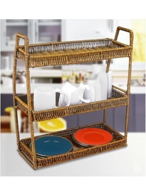 SÜS Kosova Wicker Serisi Hasır Örme Üç Katlı Organizatör Raf