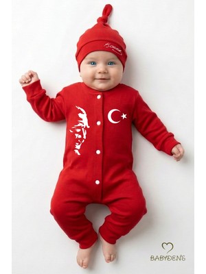 Babyden's 2’li Bebek Tulum Seti,Milli Bayramlar Özel Seri Atatürk Baskılı Yenidoğan Bebek Tulum Şapka Set Unisex