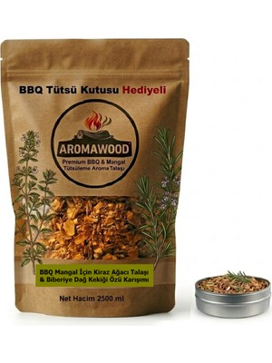 Aroma Wood Grill Mangal Bbq Barbekü Için Kiraz Ağacı & Biberiye & Dağ Kekiği Karışımı Tütsüleme Aroma Talaşı