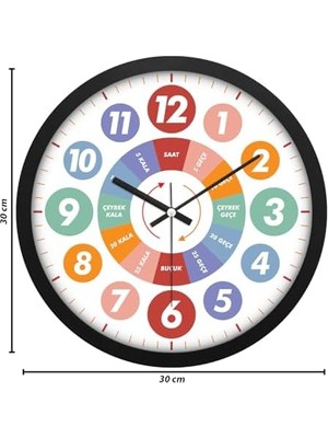 SÜS Öğretici Çocuklar Için Eğitici Duvar Saati 30 cm Akar Saniye Seesiz Mekanizma