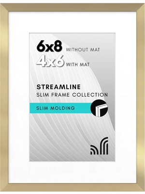 SÜS 6x8 Altın Resim Çerçevesi - Mat Veya 6x8 Çerçeve Mat ile 4x6 Resim Çerçevesi Olarak Kullanın - Duvar Veya Masa Üstü Ekran Için Kırılmaya Dayanıklı Cam ve Şövale ile Ince Kenarlık Fotoğraf
