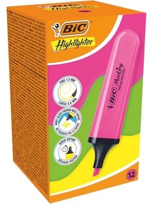 SÜS Marking Flat Higlighter Fosforlu Kalem 12'li Kutu, Pembe Fosforlu Kalem, Su Bazlı, Hızlı Kuruyan Mürekkep