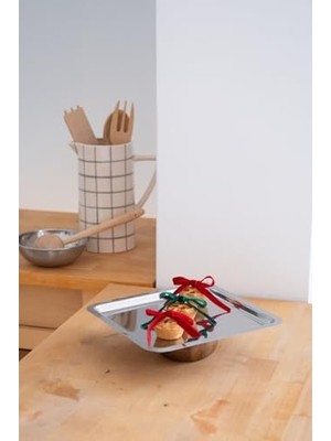 SÜS & Ahşap Ayaklı Metal Kare Servis/sunum Tepsi