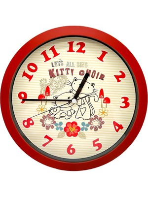 SÜS Premium Serisi Kıtty Desenli Kırmızı Duvar Saati 25 cm
