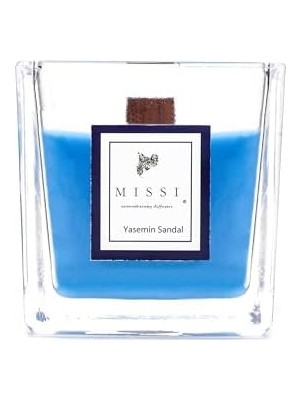 SÜS Large Mavi Ahşap Fitilli Yasemin Sandal Vegan Mum(8x8 Cm)