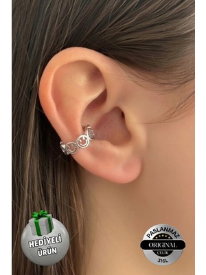 Lynare Deliksiz Smile Gülücük Model Earcuff Kıkırdak Küpe Çelik Küpe 1 Adet