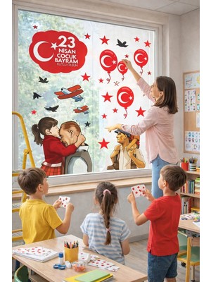 Kt Grup 23 Nisan Ulusal Egemenlik  Çocuk Bayramı ve Atatürk Duvar Pencere Sticker Seti