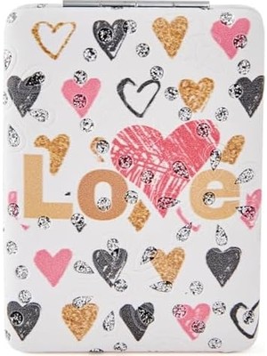 SÜS Promosyonca Aşk Temalı Cep Aynası, Kalp ve Love Desenli