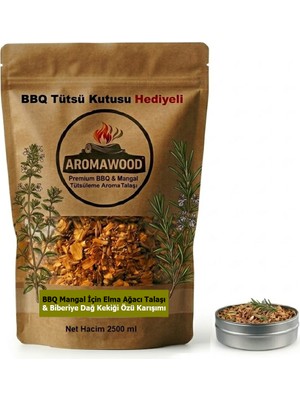 Aroma Wood Grill Mangal Bbq Barbekü Için Elma Ağacı & Biberiye & Dağ Kekiği Karışımı Tütsüleme Aroma Talaşı