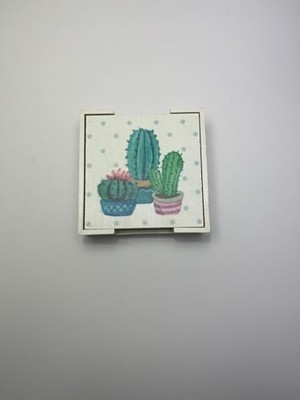 SÜS 6’lı Ahşap Bardak Altlığı Seti (Kutulu - Kaktüs Desenli)