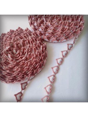 SÜS Kalp Motifli Şerit Nakış Modeli | Nakış Aksesuar (Pembe)