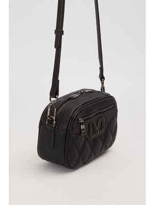 Çift Askılı Kapitone Desenli Logo Detaylı Günlük Kadın Omuz Çantası Siyah