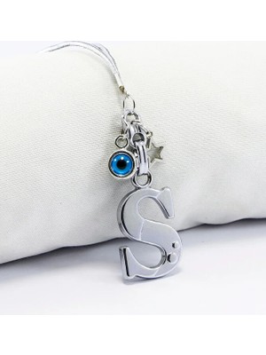 Biuti Metal Nazar Boncuğu Yıldız S Harfli Dikiz Ayna Süsü, Elastik Ipli Hediyelik Yeni Araba Hediyesi