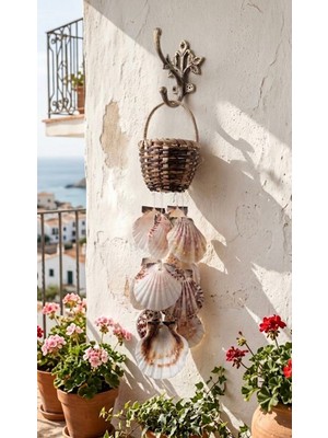 Fi Hediyelik Deniz Kabuklu Sepetli Rüzgar Çanı Dekoratif Duvar Süsü El Yapımı Balkon ve Bahçe Dekorasyonu