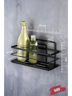 SÜS Yapışkanlı Ömür Boyu Paslanmaz Kristal Ayarlanabilir Raf Banyo Düzenleyici Şampuanlık 2 Adet Siyah L