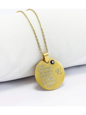 Biuti Gold 316L Kişiselleştirilebilir Çelik Kolye Lazer Kazıma Önde Fatiha Arkada Ayet'el Kürsi 3cm